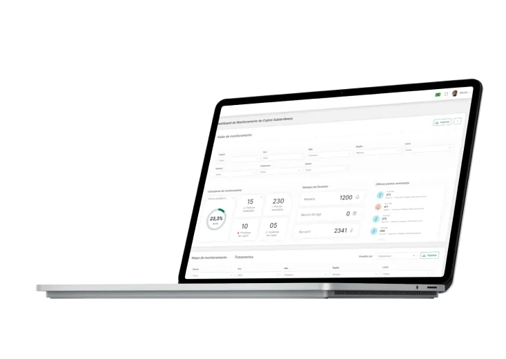 Sistema web da MIP Florestal exibindo o monitoramento de pragas em tempo real